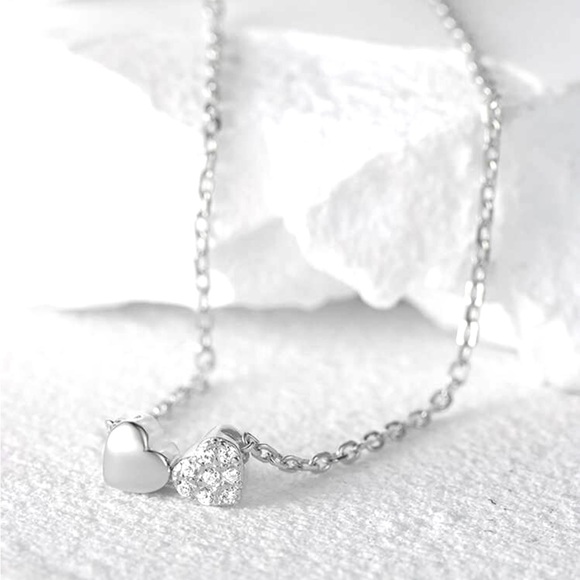 925 Sterling Silver Cubic Zirconia Heart Necklace 18k Gold Plated - Picture 4 of 4